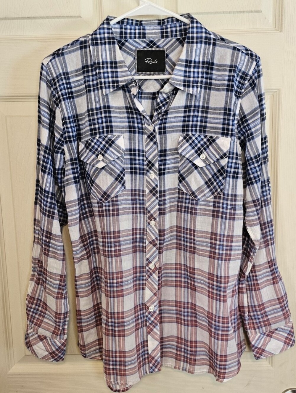 Rails Ombre Plaid Button Down Lightweight Top